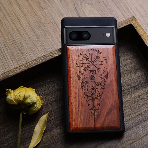 Vista 4 de Carveit Funda de madera para Pixel 7 [madera natural y TPU suave negro] a prueba de golpes, funda de madera única y elegante compatible con Google