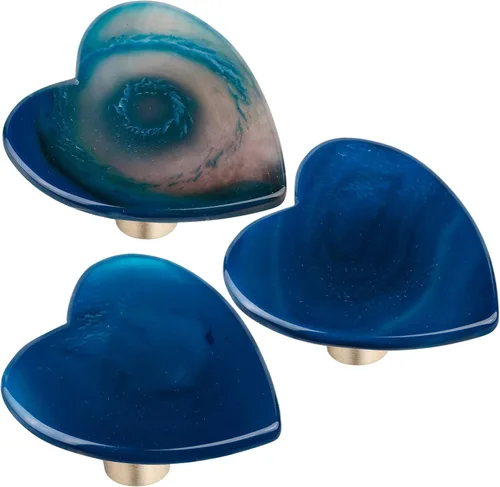 Vista 4 de Rockcloud Cajón de perilla de ágata con tornillos, mango de ágata azul en forma de corazón para armario, armario, accesorios, decoración de muebles
