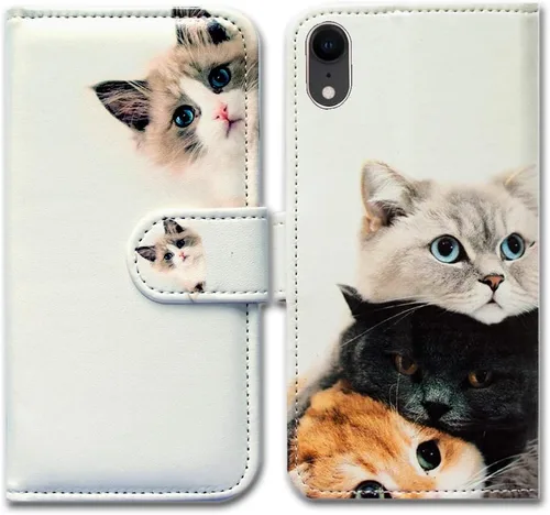 Vista 18 de Bcov Funda para iPhone XR, funda de piel con tapa y función atril para iPhone XR