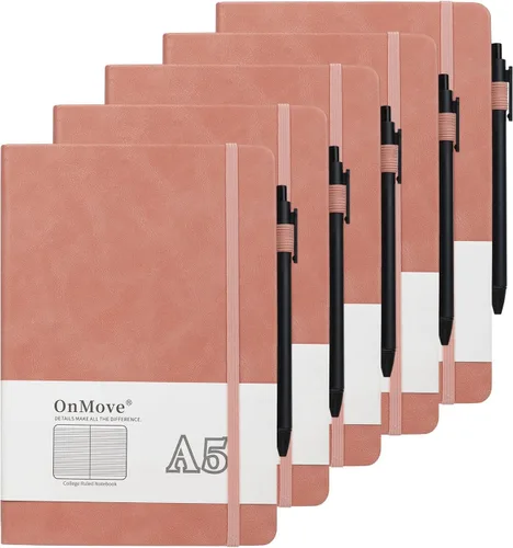 Vista 7 de Cuadernos diarios para mujeres y hombres, paquete de 5 unidades, tapa dura de cuero a granel con soporte para bolígrafo, 160 páginas, papel grueso