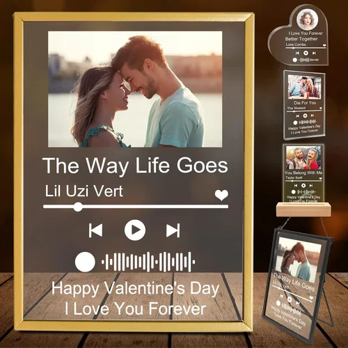 Vista 8 de Canción acrílica personalizada con foto personalizada con placa de música transparente Spotif QR, regalos de bloque de álbum acrílico personalizado