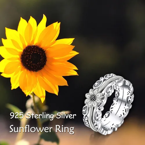 Vista 25 de VONALA Anillos giratorios de plata esterlina 925 con diseño de filigrana y girasol, cruz, piedra lunar, ágata musgo, anillos giratorios