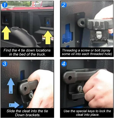 Vista 5 de Anclajes de amarre para caja de camión con placas de montaje, paquete de 4, compatibles con F150 2015-2025/F250-F550 Super Duty 2017-2025, repuesto