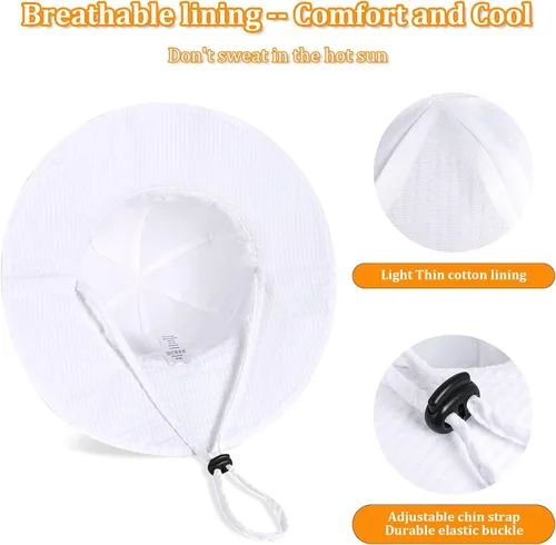 Vista 3 de Sombrero de sol para bebé niña con UPF 50+ sombrero de playa ajustable para exteriores con ala ancha