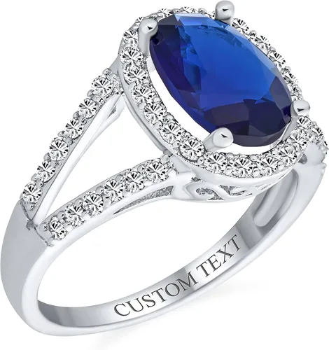 Vista 4 de Anillo de cóctel estilo Art Deco Vintage con solitario ovalado grande AAA CZ Baguette Halo Simulado Zafiro Azul Verde - 5-15 CTW Personalizable