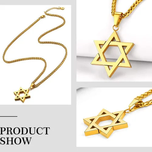 Vista 6 de Richsteel Star of David Necklaces for Women Mens Stainless Steel18K Gold Plated Hexagram Pendant Jewish Israel Jewelry