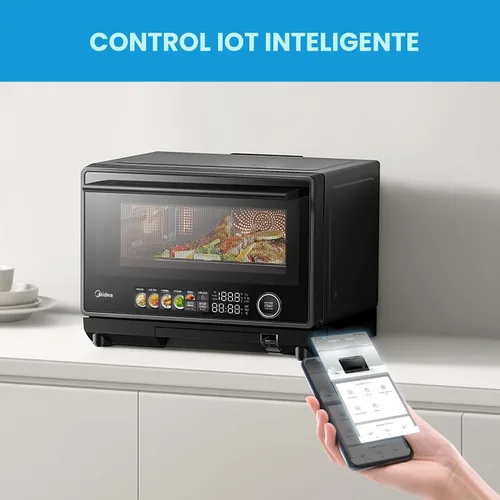Vista 6 de Midea Horno de Microondas y Vapor 4 en 1 Multifuncional, Combo Freidora de Aire, Vaporera y Horno de Microondas, 32 Funciones Automáticas, Potencia