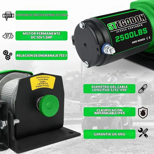 Vista 4 de Cabrestante eléctrico ATV/UTV de 2500 libras, cabrestante de cable de acero impermeable de 12 V, cabrestante eléctrico con control remoto con cable