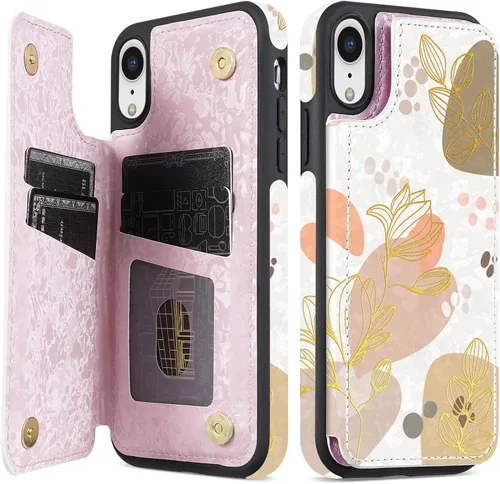 Vista 55 de NNH Funda tipo cartera compatible con iPhone Xs Max con bloqueo RFID, ranuras para tarjetas, folio de piel sintética, función atril, doble cierre