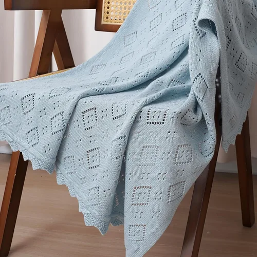 Vista 5 de mimixiong - Manta de algodón neutro para bebé Cochecito para niños y niñas, cuna de 30 x 40 pulgadas, color azul