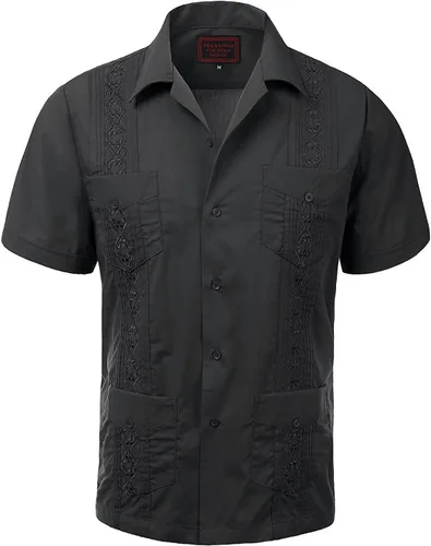 Vista 3 de GUAYABERA CUBANA HOMBRE BODA CUBANA MANGA CORTA BOTON-UP CAMISA NEGRO