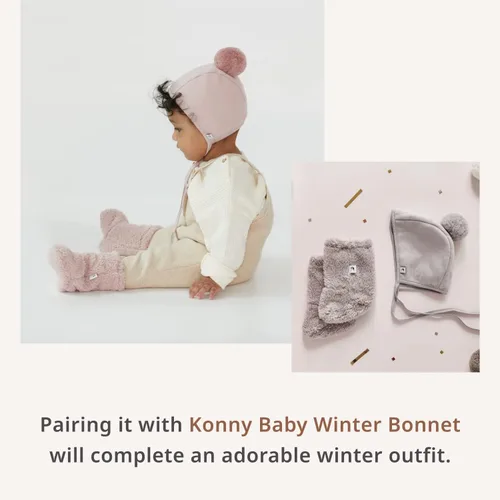 Vista 8 de Konny Botines de invierno de forro polar mullidos y acogedores para bebés (beige), regalos de Año Nuevo, calentadores de pies para bebés recién