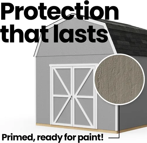 Vista 5 de Handy Home Products Braymore - Cobertizo de almacenamiento de madera de 10x10 con piso para armar tu mismo