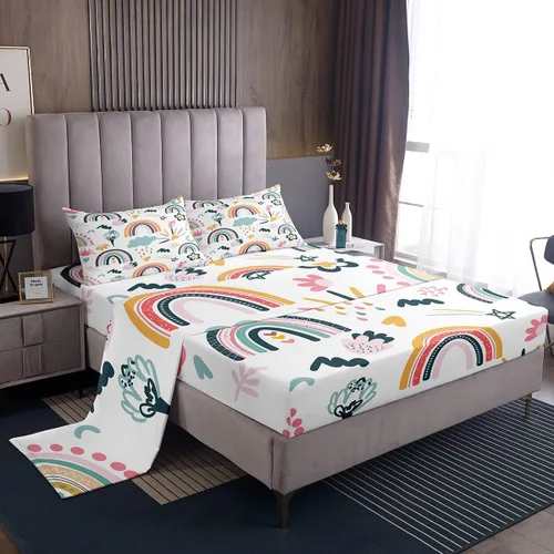 Vista 20 de Erosebridal Juego de sábanas de fresa, tamaño individual, diseño de fresa rosa para niñas y niños, sábana bajera ajustable de frutas tropicales
