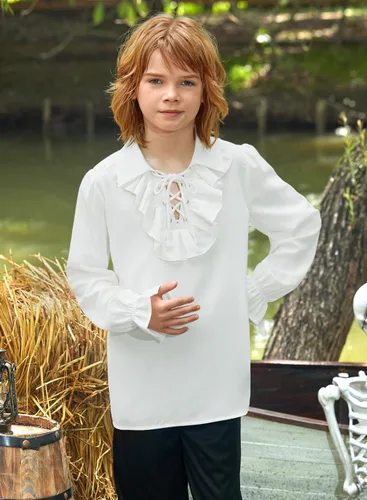 Vista 3 de Halloween - Ropa de pirata medieval para niños, camisa renacentista de jacobita escocesa Ghillie para niños de 4 a 12 años