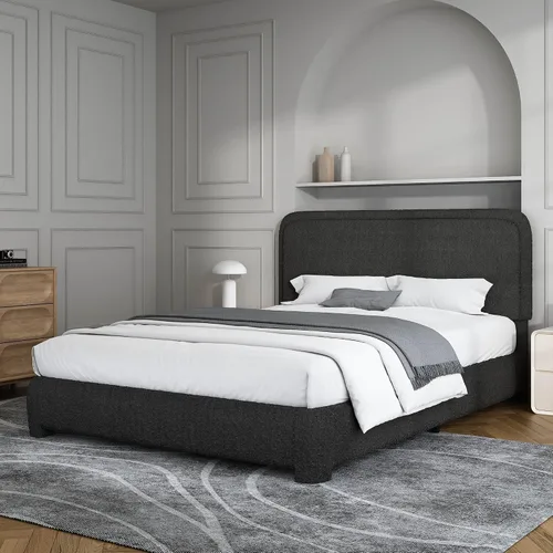 Vista 13 de BarnFurin Base de cama individual con cabecero, cama de plataforma tapizada Cloud Boucle, esquinas redondeadas suaves, no necesita somier, Beige