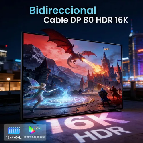 Vista 3 de Cable USB C a DisplayPort 2.1 de 80 Gbps con certificación VESA de 6.6 pies, bidireccional, 8K @240Hz, 4K @960Hz, USB C a DP 2.1 para iPhone 17