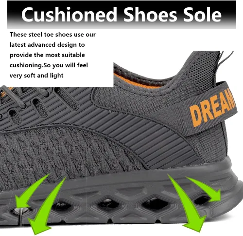 Vista 3 de Zapatos de punta de acero para hombres y mujeres, zapatos de trabajo de seguridad, cómodos, con puntera de acero, a prueba de pinchazos, zapatos