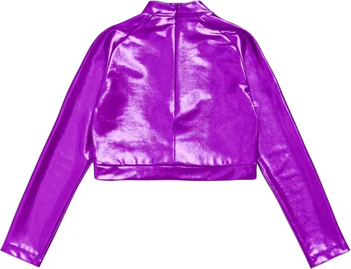 Vista 4 de Lorilida Camiseta corta de manga larga metálica para niñas y niñas, cuello alto, con brillantina, leotardo de ballet para gimnasia, rendimiento