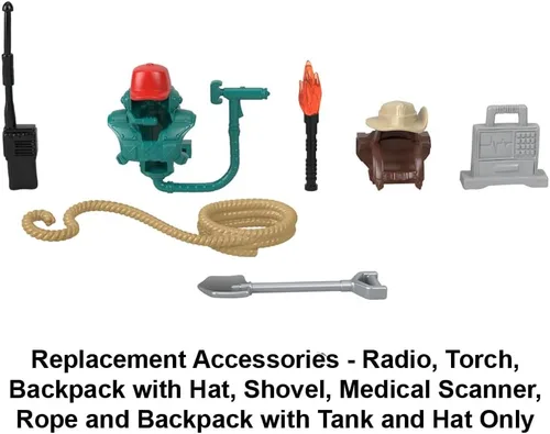 Vista 2 de Imaginext Piezas de repuesto para Fisher-Price Jurassic World Dinosaur Playset - HMJ79 ~ Incluye radio, antorcha, mochila con sombrero, pala