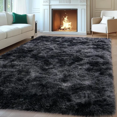 Vista 14 de Mugorn - Alfombras suaves y esponjosas de 2 x 3 pies para el hogar, alfombra pequeña con 4 mallas antideslizantes, color negro, 2 x 3 pies