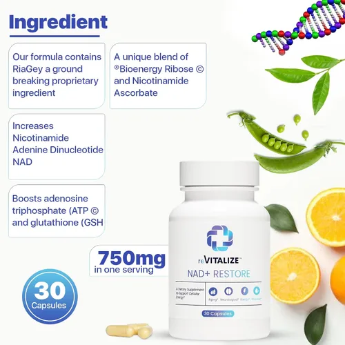 Vista 3 de REVITALIZE Suplemento de tripéptido antienvejecimiento y renovación de la piel para cabello, piel y uñas y suplemento NAD+ antienvejecimiento 30