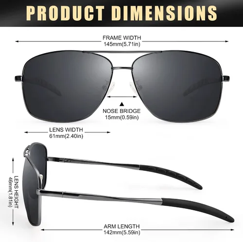 Vista 3 de Peekaco Gafas de sol polarizadas cuadradas estilo aviador para hombres y mujeres marco de metal completo estilo piloto para pesca y conducción
