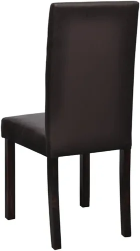 Vista 5 de Juego de 4 sillas de comedor modernas de piel sintética con marco de madera marrón con respaldo de asiento acolchado, cómodo estilo de granja