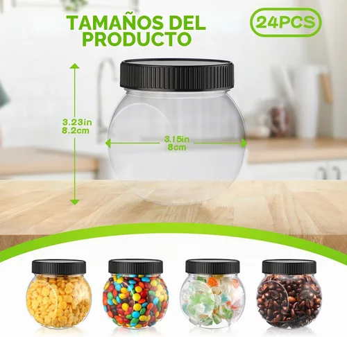Vista 2 de Tradder - 24 tarros de plástico para dulces con tapas de 8.5 onzas de boca