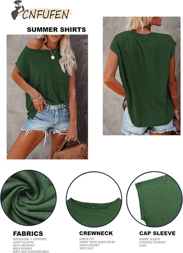 Vista 8 de CNFUFEN Camisetas de manga corta/larga para mujer, a la moda, casual, de verano, ligeras, sólidas, de moda