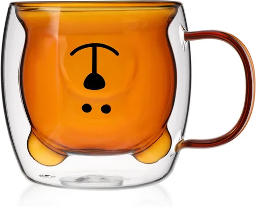 Vista 8 de Patelai Linda Taza de Oso de Té de Pared Doble de Vidrio con Asa Aislada Taza de Café Espresso de Navidad Taza de Cerveza Taza Linda de Cumpleaños