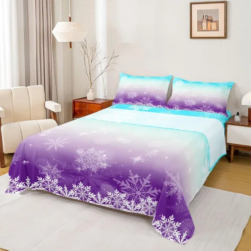 Vista 22 de Erosebridal Juego de sábanas bajeras de Navidad tamaño Queen, diseño de copos de nieve, color negro, gris, degradado, para niños y niñas, juego