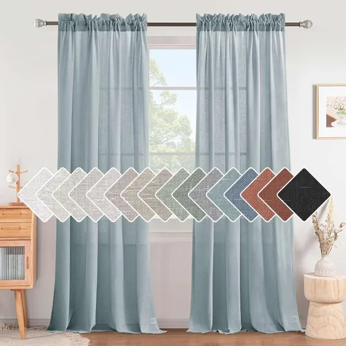 Vista 35 de H.VERSAILTEX Cortinas texturizadas de lino con filtro de luz para sala de estar, tratamiento de ventanas, cortinas naturales y duraderas
