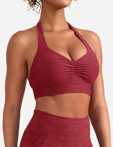 Vista 4 de YEOREO Sujetador deportivo para mujer, sin espalda, brasier deportivo con cuello halter, acolchado para entrenamiento y yoga