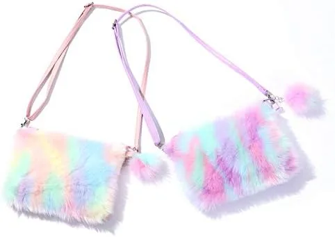 Vista 4 de Bolso esponjoso de peluche para mujer, niña, color arcoíris