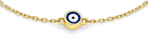 Vista 2 de Pulsera simple minimalista de oro amarillo real de 14 quilates con amuleto de protección azul pequeño con dije de mal de ojo para adolescentes