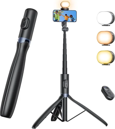 Vista 8 de ANXRE Trípode selfie stick con control remoto, extensible giratorio de 360°, soporte de trípode de teléfono de 41.7 pulgadas para filmación