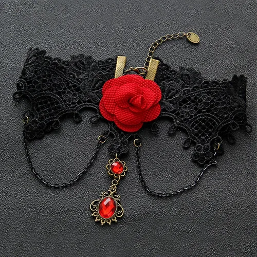 Vista 4 de Gargantilla negra para mujer, accesorios góticos, vampiros y steampunk - Disfraces de Halloween