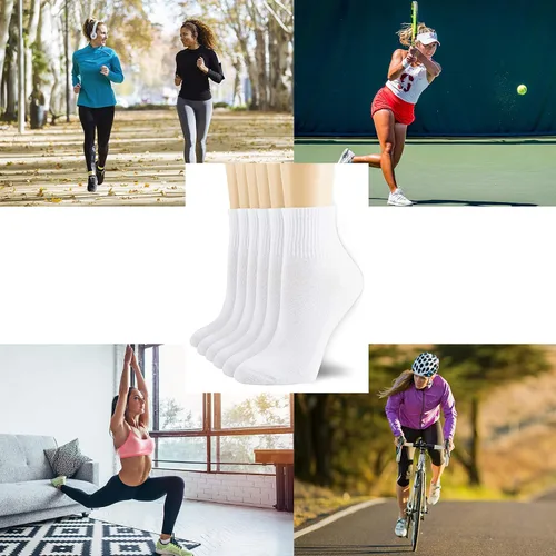 Vista 6 de NevEND Paquete de 6 calcetines deportivos de algodón para mujer con acolchado grueso y transpirable, Blanco