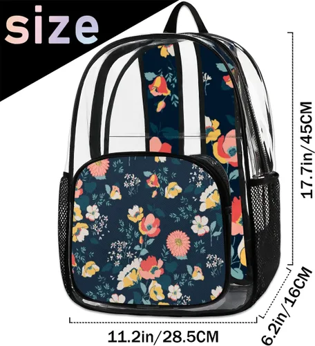 Vista 2 de Ghusang - Mochila transparente con diseño de flores, aprobada para estadios, impermeable, bolsa transparente transparente para conciertos, trabajo
