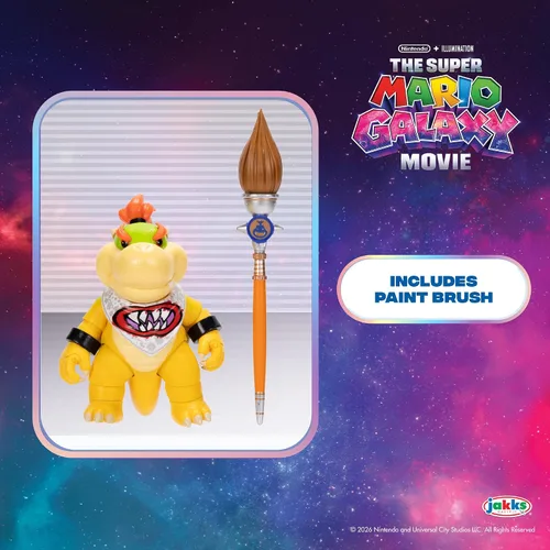 Vista 3 de Super Mario Galaxy Movie Bowser Jr., figura de acción de 5 pulgadas y pincel