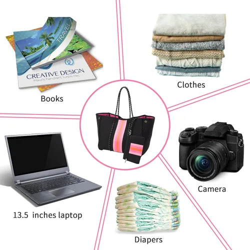 Vista 6 de IBEE Bolsa de neopreno para mujer, bolsa grande de neopreno, bolsa de playa plegable para piscina