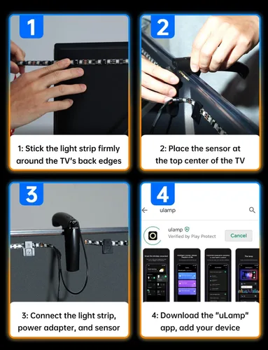 Vista 8 de Retroiluminación LED para TV, luces de TV cortables de 11.5 pies que cambian con TV para pantalla de 32 a 50 pulgadas y monitor de PC