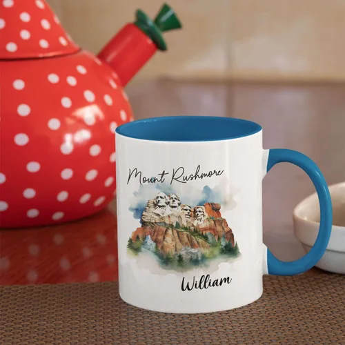 Vista 6 de Tazas de viaje con nombre personalizado Mount Rushmore National Memorial, tazas de viaje de cerámica personalizadas con diseño de lugar famoso