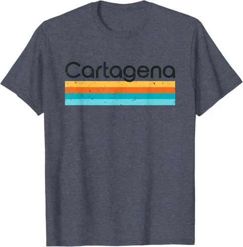 Vista 78 de Camiseta vintage de Cartagena Colombia con diseño retro, Blanco, S