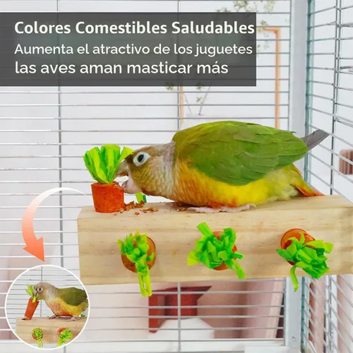 Vista 5 de Juguetes para pájaros, juguete masticable de corcho, bloque de madera, loro, juguetes de forraje, accesorios para conures, periquitos, cacatúas