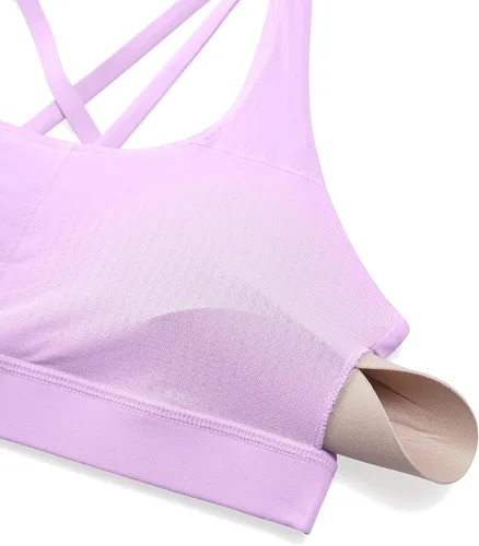 Vista 4 de CRZ YOGA - Top deportivo con tirantes delgados para mujer, brasier deportivo acolchado para yoga, entrenamiento y fitness, con espalda cruzada