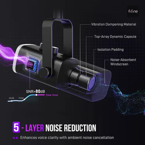 Vista 4 de FIFINE - Juego de micrófono XLR/USB para juegos, micrófono dinámico para PC para transmisión y podcast, kit de micrófono RGB para computadora