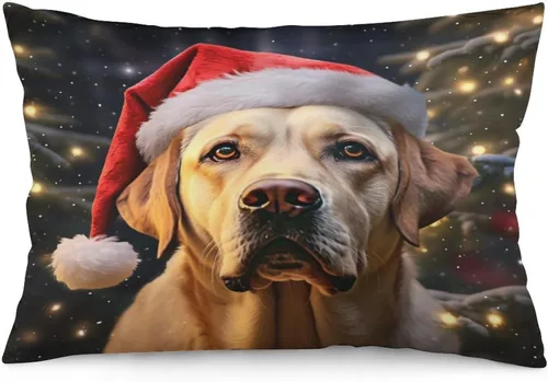 Vista 23 de Yellow Lab - Fundas de cojín de Navidad de 12 x 20 pulgadas, diseño de retrato de perro amarillo serio, labrador retriever, fundas de almohada