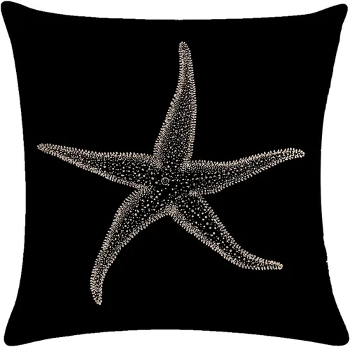 Vista 3 de 7COLORROOM Juego de 2 fundas de almohada con diseño de mar y estrellas de mar sobre fondo negro, fundas de cojín decorativas para el hogar, fundas